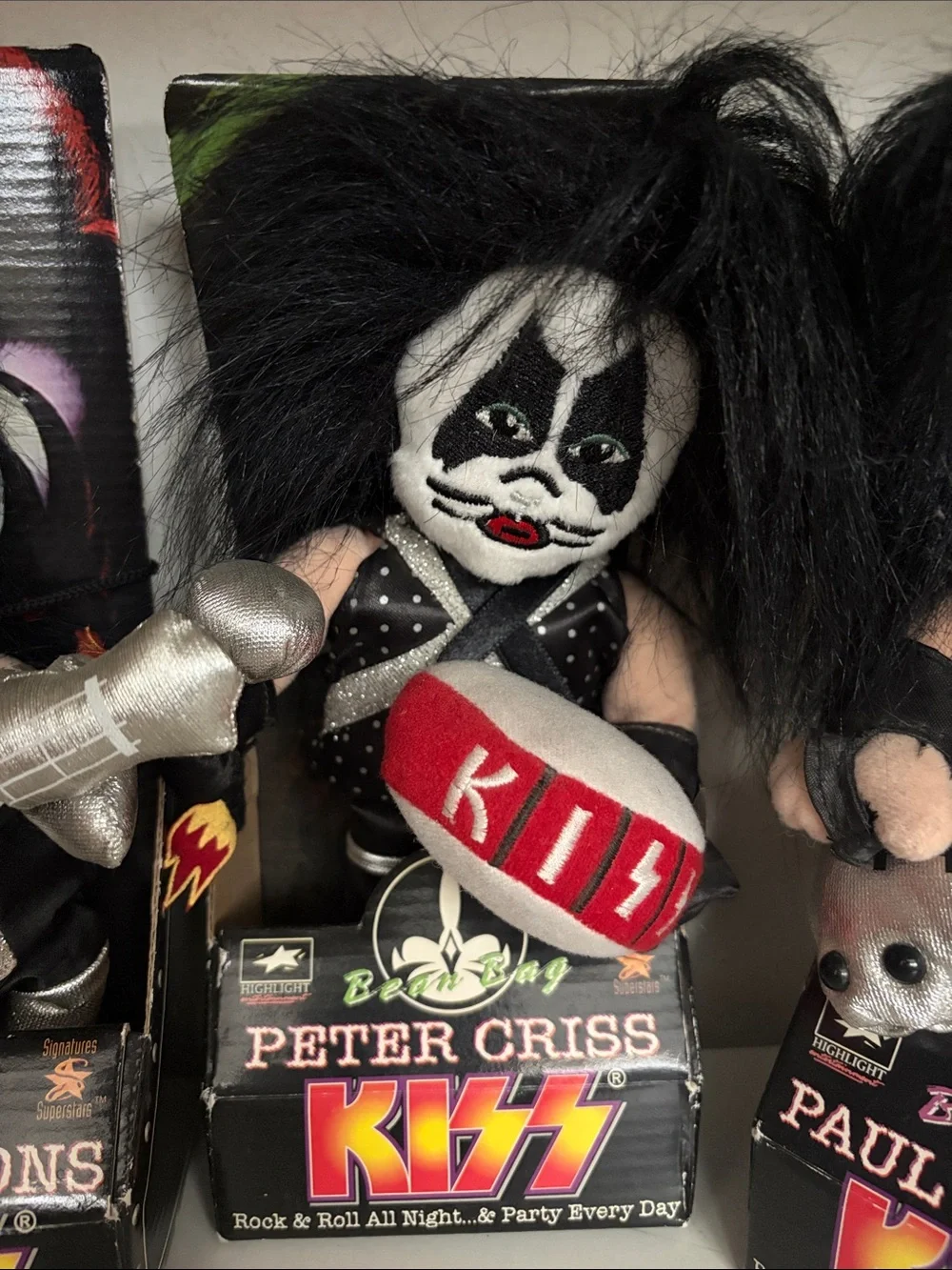 Kiss band Kiss Peter Criss Plush Doll — Black, White & Red Details